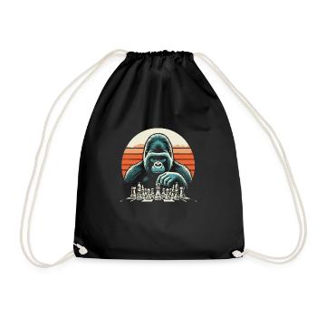 monkey plays chess - Drawstring Bag - black - Front