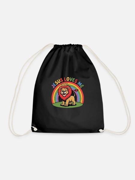 Jesus Loves Me Cute Lion Christian - Turnbeutel - Schwarz
