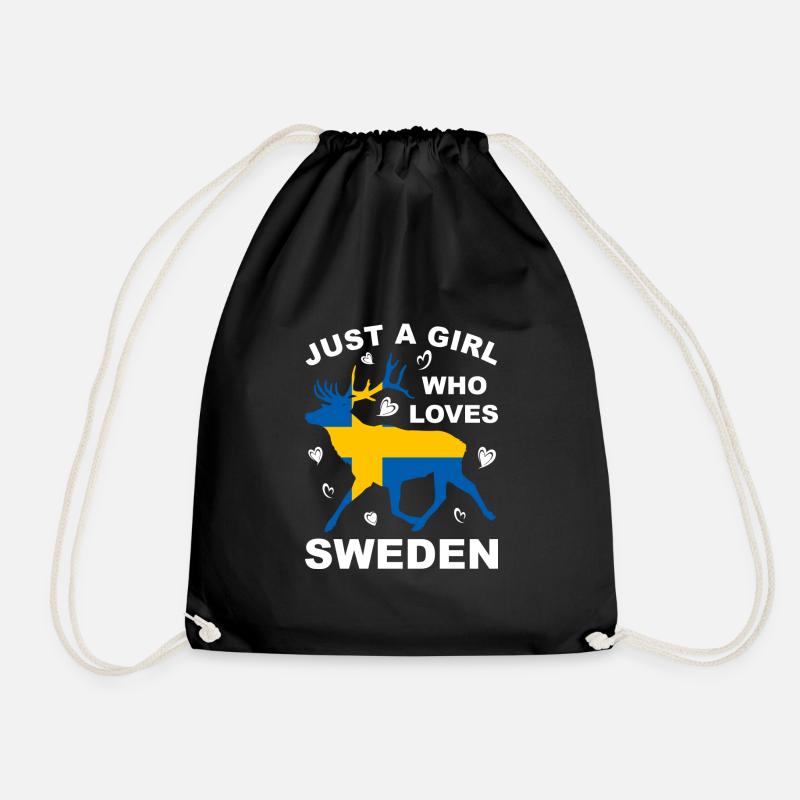 Sweden flag moose Scandinavia vacation travel - Drawstring Bag - black