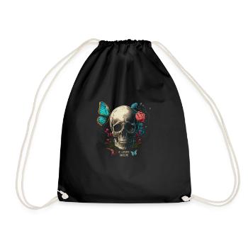 carpe diem - Totenkopf, Schmetterling, Blumen - Turnbeutel - Schwarz - Vorne