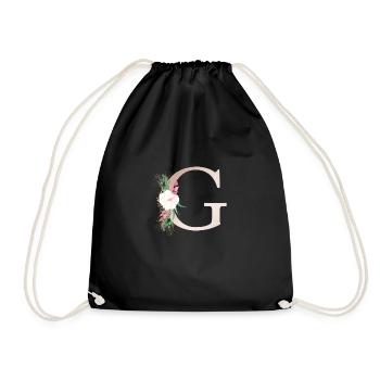 Customizable Monogram G Floral - Drawstring Bag - black - Front