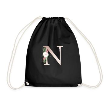 Customizable Monogram N Floral - Drawstring Bag - black - Front