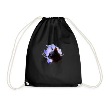cat, colorful, watercolor, art, painting, graffiti, purple - Drawstring Bag - black - Front