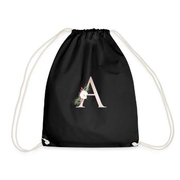 Customizable Monogram A Floral - Drawstring Bag - black - Front