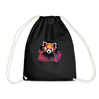 Roter panda,panda, Blumen, Malerei - Turnbeutel - Schwarz - Vorne