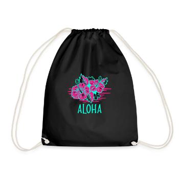 Aloha Hibiscus Floral Hawaii Gift Surfer kona - Drawstring Bag - black - Front