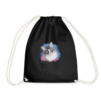 cat, colorful, watercolor, art, painting, graffiti, yellow - Drawstring Bag - black - Front