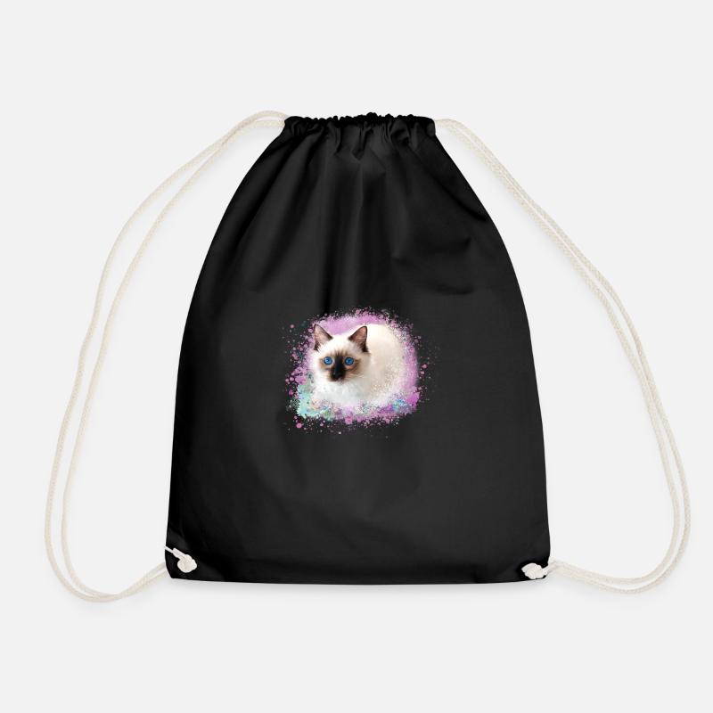 cat, pink,watercolor,painting,graffiti,kitten - Drawstring Bag - black