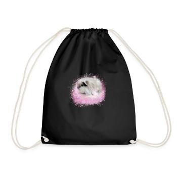 angora guinea pig, graffiti,painting,pink,pink - Drawstring Bag - black - Front