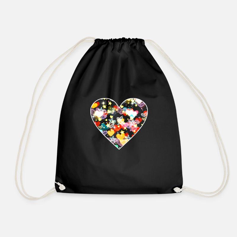 Heart heart heart - Drawstring Bag - black