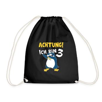 3. Geburtstag Pinguin Geschenk 3 Jahre - Turnbeutel - Schwarz - Vorne
