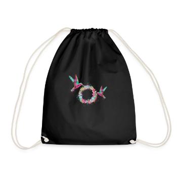 hummingbird,wreath,flower wreath,colorful,painting - Drawstring Bag - black - Front