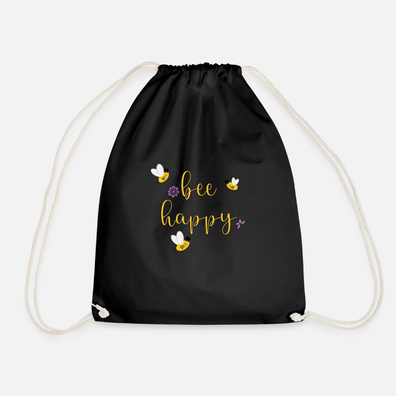 bee happy - Drawstring Bag - black