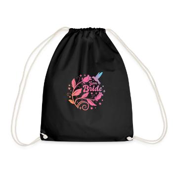 JGA Bachelorette Party - Team Bride - Wreath - Drawstring Bag - black - Front