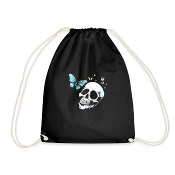 Skull and crossbones with butterfly - Drawstring Bag - black - Front