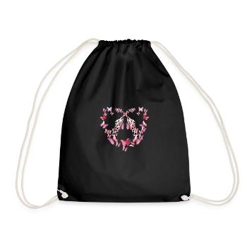 giraffe, butterflies,heart,flies,colorful,painting, - Drawstring Bag - black - Front