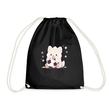 Cute Soccer Dog - Funny Dog Soccer Design - Drawstring Bag - black - Front
