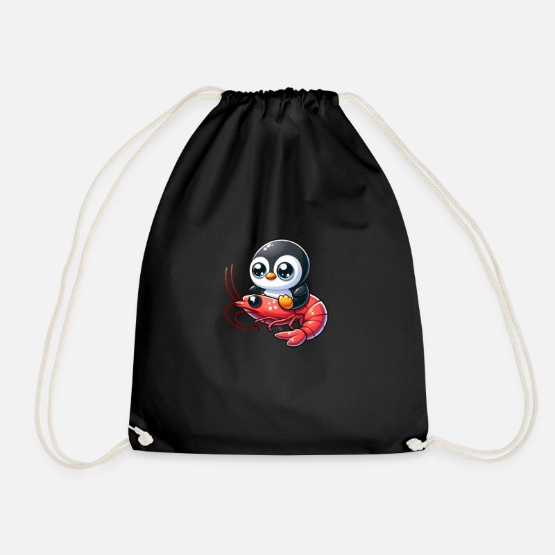 Pinguin reitet Shrimp - Turnbeutel - Schwarz