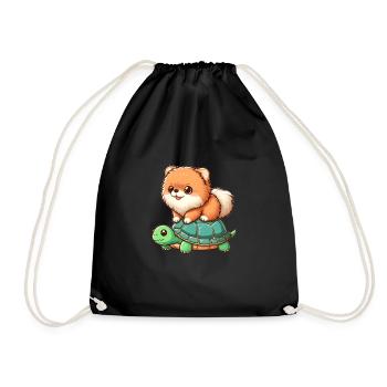 Pomeranian on Turtle Ride - Drawstring Bag - black - Front