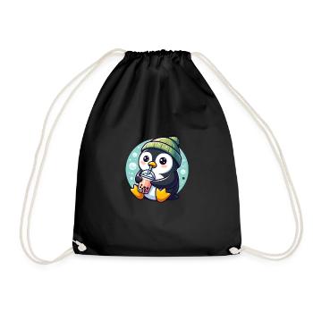Le pingouin aime le thé à bulles - Sac de sport léger - noir - Devant