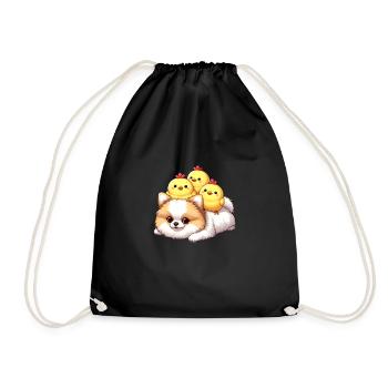 Cute chick on a Pomeranian - Drawstring Bag - black - Front