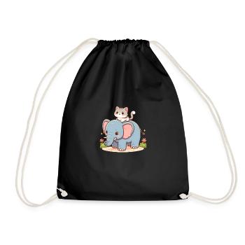 Cat rides elephant - Drawstring Bag - black - Front