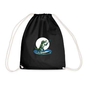 Crocodile doing stand-up paddling - Drawstring Bag - black - Front