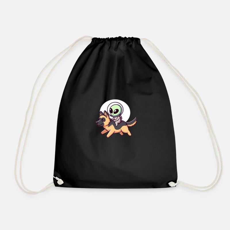 Alien auf Schäferhund - Turnbeutel - Schwarz