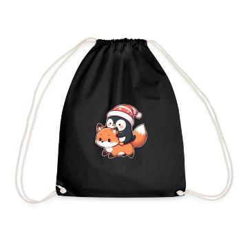 Penguin rides fox - Drawstring Bag - black - Front
