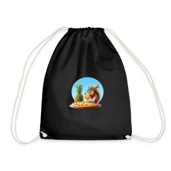 Squirrel enjoying pizza - Drawstring Bag - black - Front