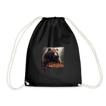 Chess Playing Bear - Drawstring Bag - black - Front