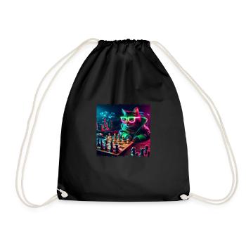 Chess Club Cat - Drawstring Bag - black - Front