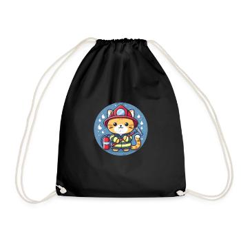 Firefighter Cat - Drawstring Bag - black - Front