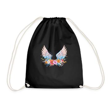 Angelwings,Angel Wings,Graffiti,Colorful,Flowers - Drawstring Bag - black - Front