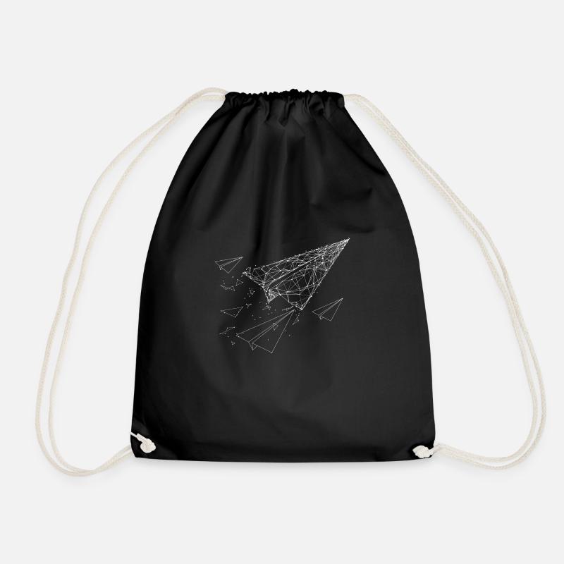 Paper Plane Polygon Technology Drawing - Drawstring Bag - black