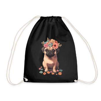 Mops mit Blumen - Turnbeutel - Schwarz - Vorne