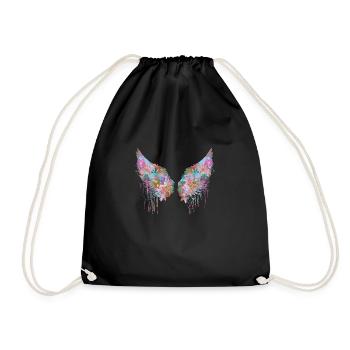 angelwings,wings,colorful,angel wings,flowers - Drawstring Bag - black - Front
