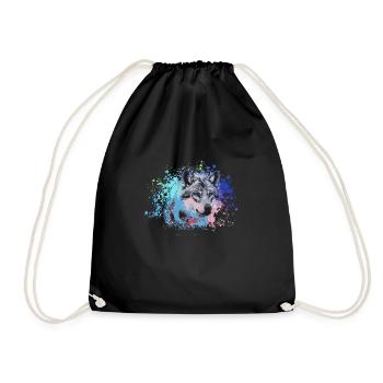 wolf,dog, husky,dog,colorful,illustration - Drawstring Bag - black - Front