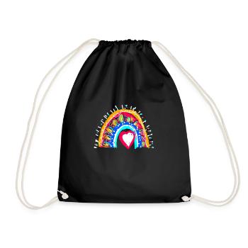 arc en ciel, coeur, étoiles, boho, coloré - Sac de sport léger - noir - Devant