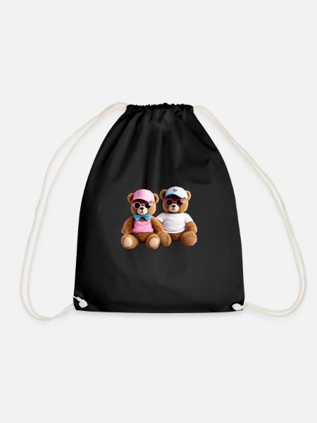 Coole Teddys Couple - Turnbeutel - Schwarz