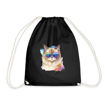 Chat ragdoll coloré cool avec des lunettes de soleil chat - Sac de sport léger - noir - Devant