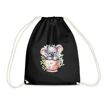 Koala mignon avec de jolies fleurs dans une tasse - Sac de sport léger - noir - Devant
