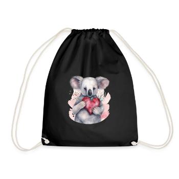 Cute & cute koala with heart and flowers love - Drawstring Bag - black - Front