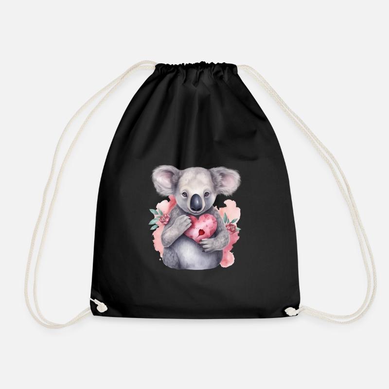 Koala mignon et mignon avec amour de cœur et de fleurs - Sac de sport léger - noir