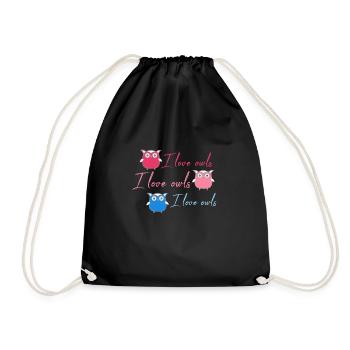 Owls, Comic, nerd, mint, geek, trio,love - Drawstring Bag - black - Front