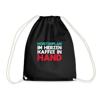 Kontenplan Im Herzen, Kaffee In Hand - Turnbeutel - Schwarz - Vorne