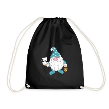 Funny Nordic gnome with a cute white cat - Drawstring Bag - black - Front