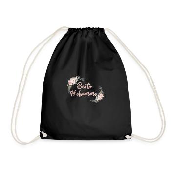 BESTE HEBAMME ! Floral personalisierbar - Turnbeutel - Schwarz - Vorne
