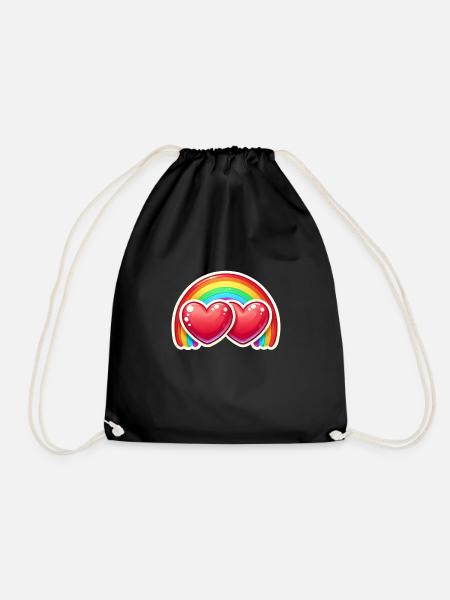 Hearts with rainbow - Drawstring Bag - black