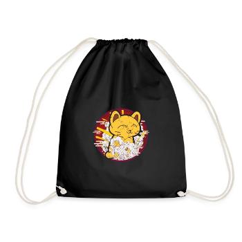 Japanese Kawaii Cat Vintage, Cool Japanese Cats - Drawstring Bag - black - Front